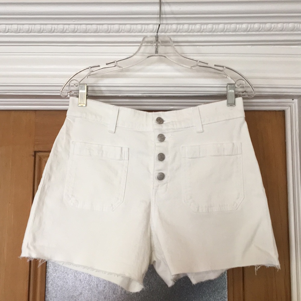 High Rise White Denim Shorts